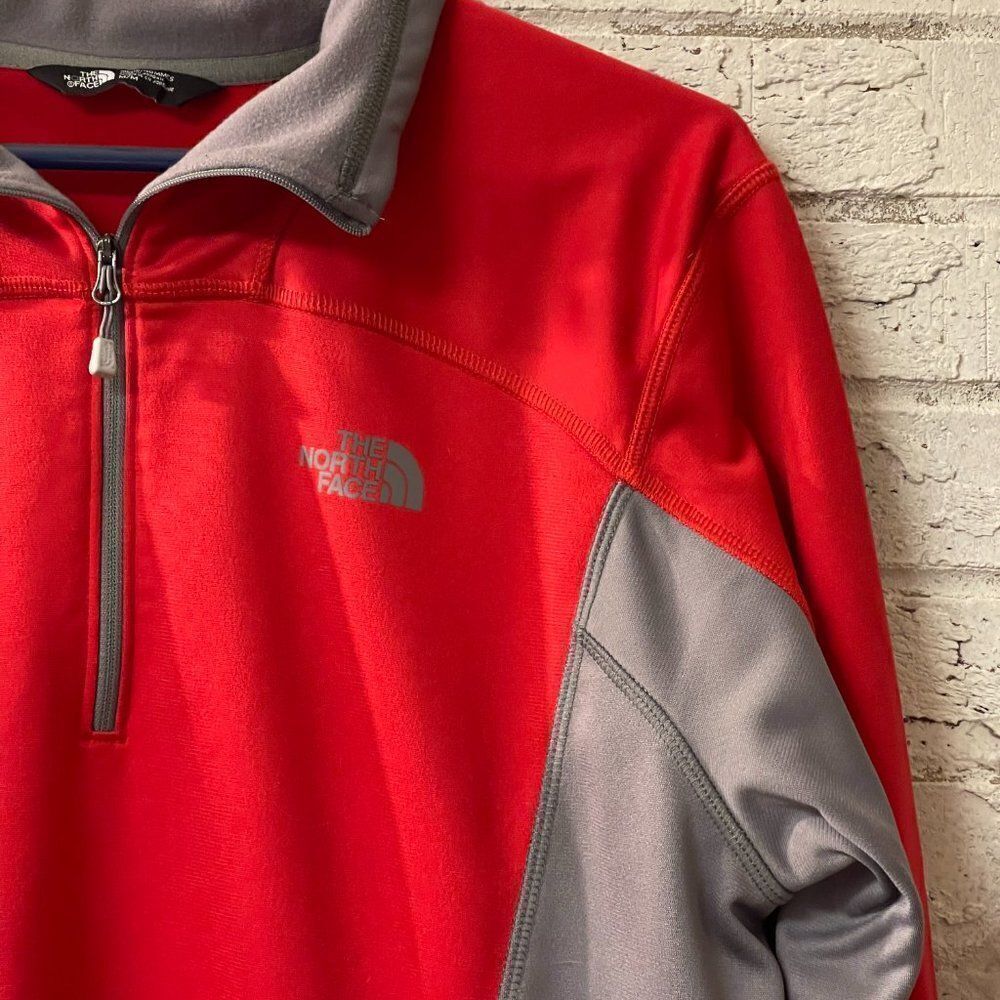 North Face Red Partial Zip Red Gray Pull Over - image 3